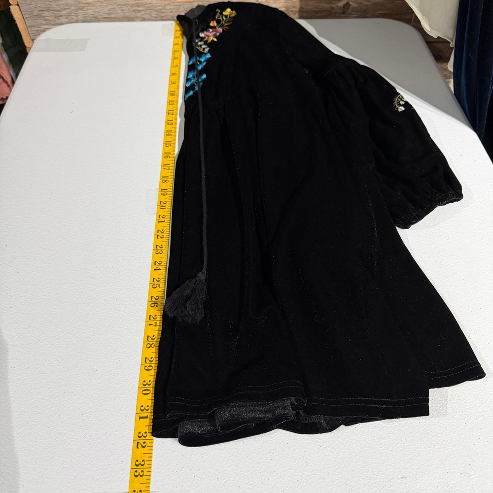 Black Velvet Embroidered Dress Fairy Grunge Whimsigoth Boho Balloon Sleeve XL - Picture 9 of 9